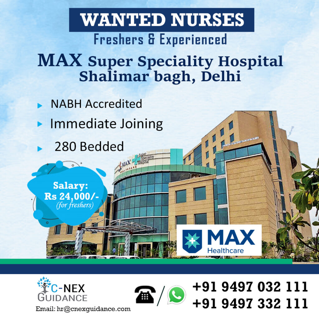 Nursing Recruitment For MAX Hospital, Shalimarbagh, Delhi - C-Nex ...