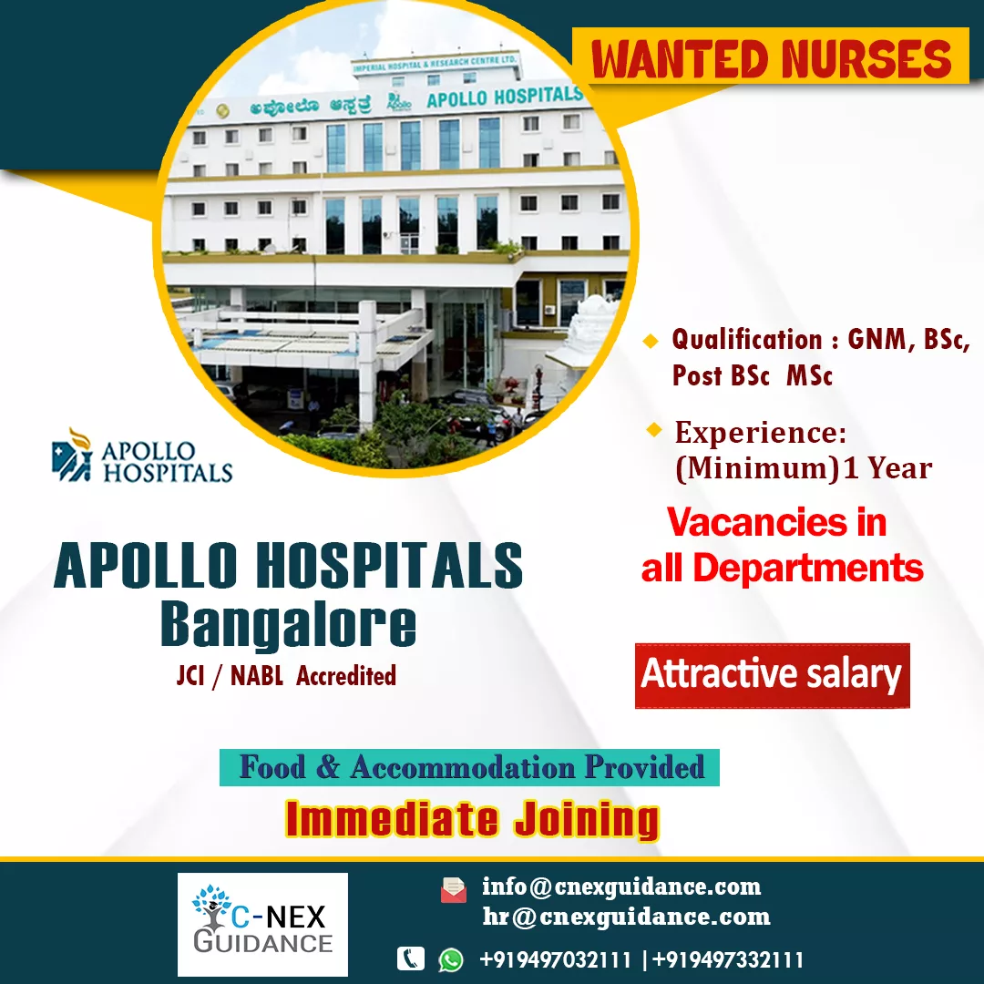 Nursing Recruitment for Apollo Hospitals Bangalore