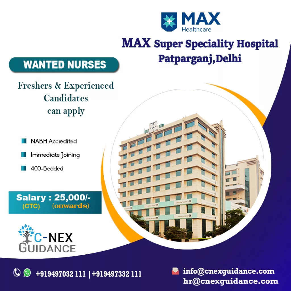 Nursing Recruitment for MAX Hospital, Patparganj, Delhi