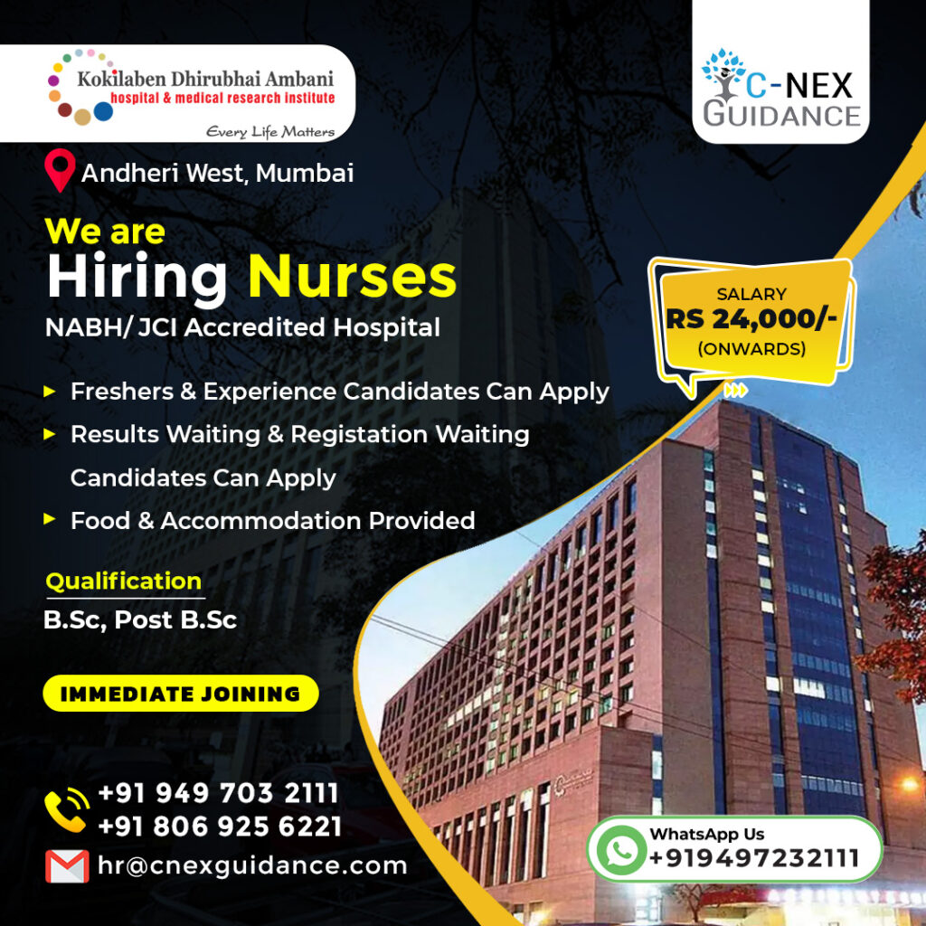 Nursing Recruitment for Kokilaben Dhirubhai Ambani Hospital Mumbai