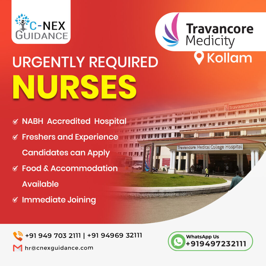 Nursing Recruitment for Travancore Medicity , Kollam