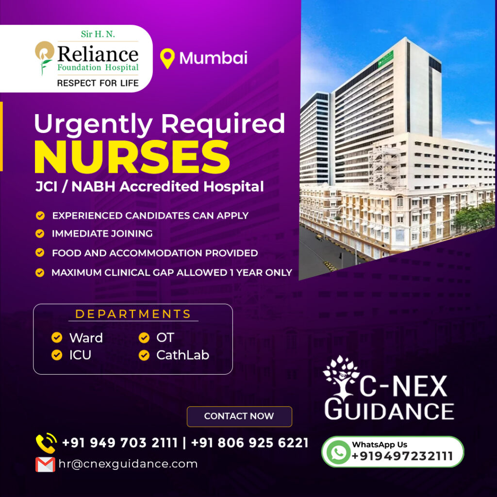 Nursing Recruitment for H N Reliance Hospital, Mumbai