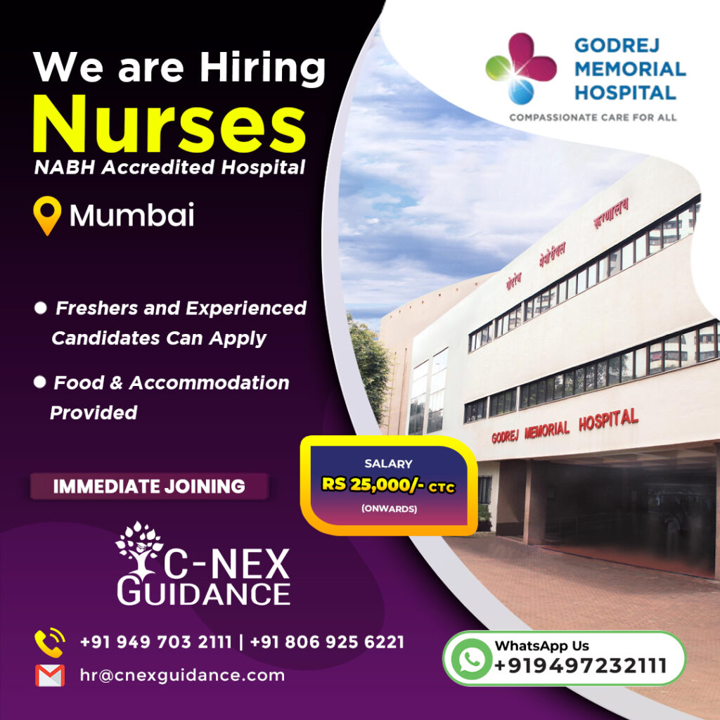 Nursing Recruitment for Godrej Memorial Hospital Mumbai